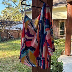 NWT Colorful Satin One-Shoulder Mini Dress Size XL BHLDN by Anthropologie